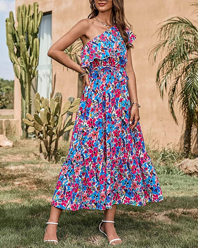 Abito bohémien da donna Ella - Abito estivo senza maniche con cinturino asimmetrico e vita alta