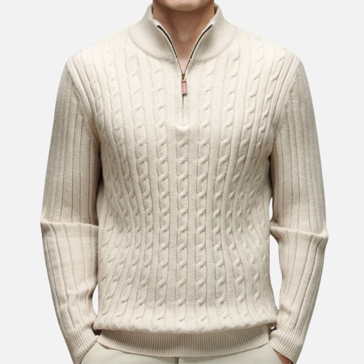 Maglione a collo alto con mezza zip e lavorazione a coste da uomo