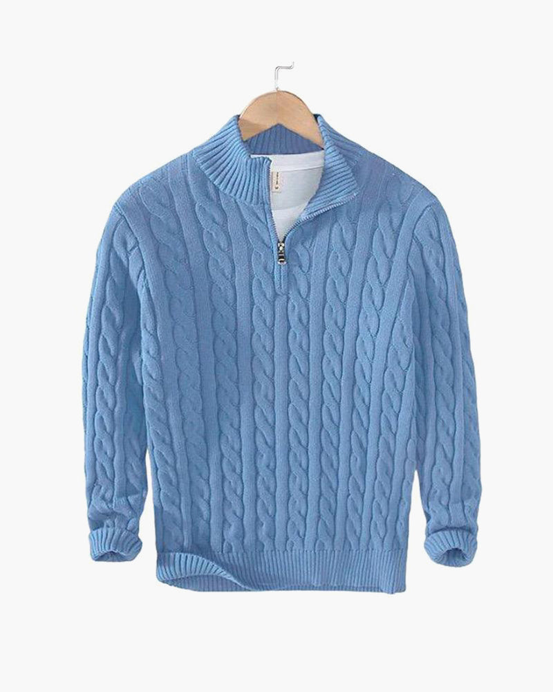 Pull Kiel Homme à Demi-Zip en Maille Torsadée – Pull Élégant à Col Montant en Mélange de Laine au Style Classique