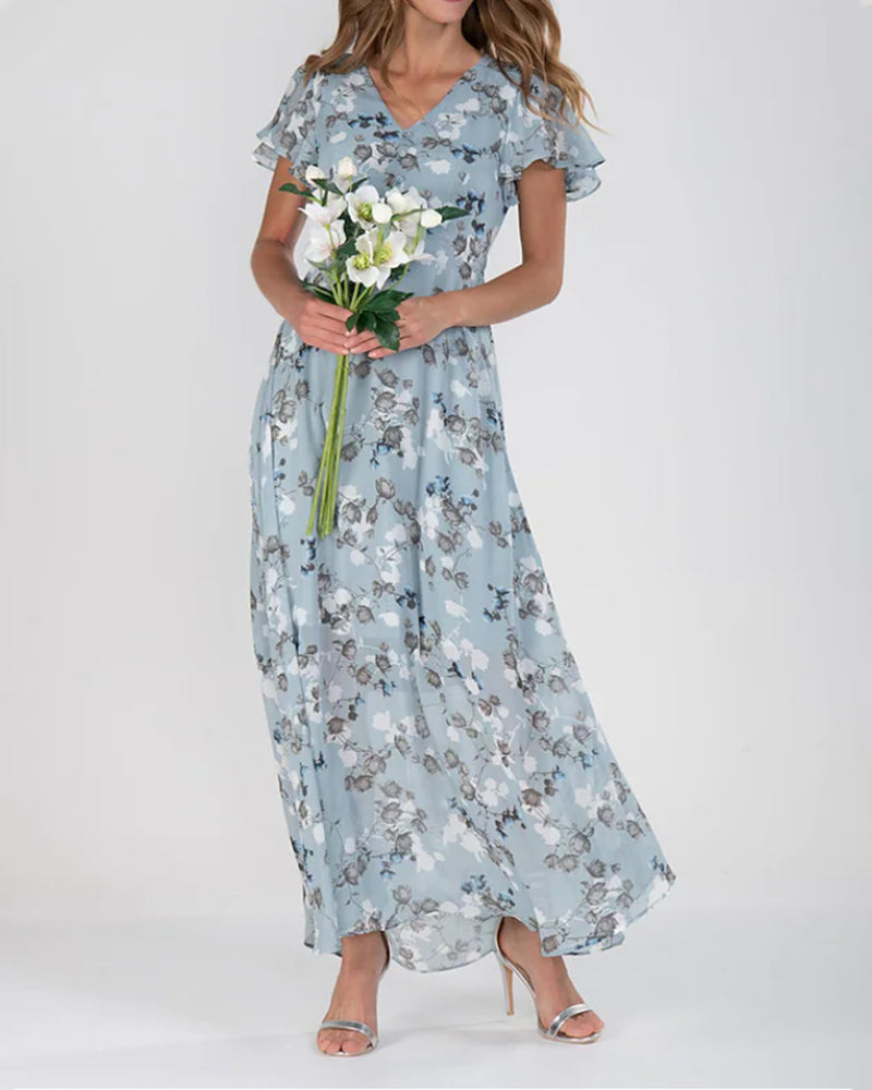 Abito Ina da donna: elegante abito in chiffon con volant e taglio fluido per l'estate o le feste