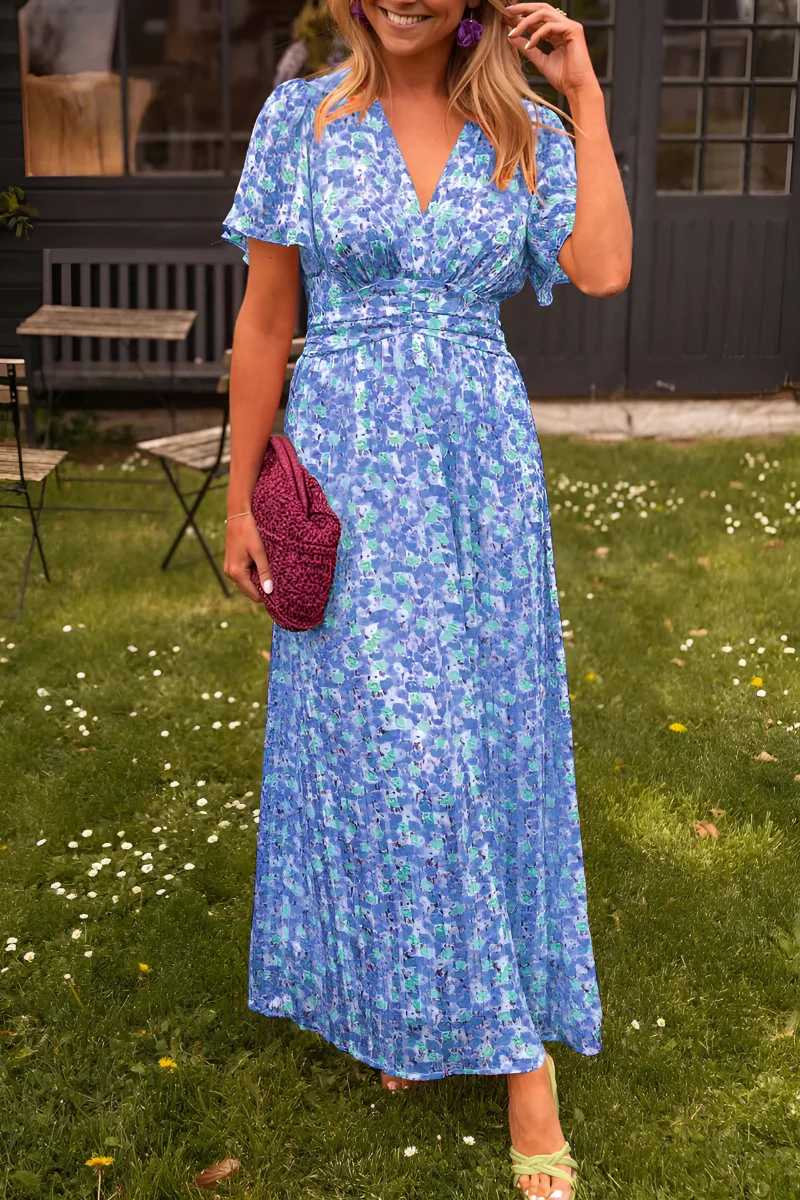 Elisa Robe Fleurie Femme – Robe Fluide sans Manches à Taille Marquée pour Printemps & Été