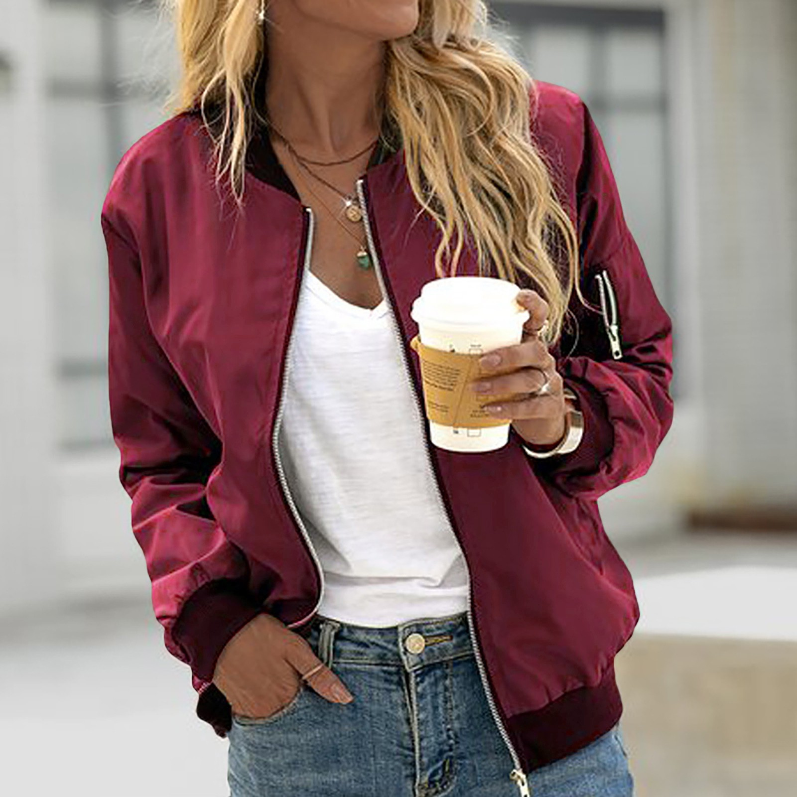 Ailany Blouson Bomber Femme – Veste Légère avec Fermeture Éclair & Style Moderne