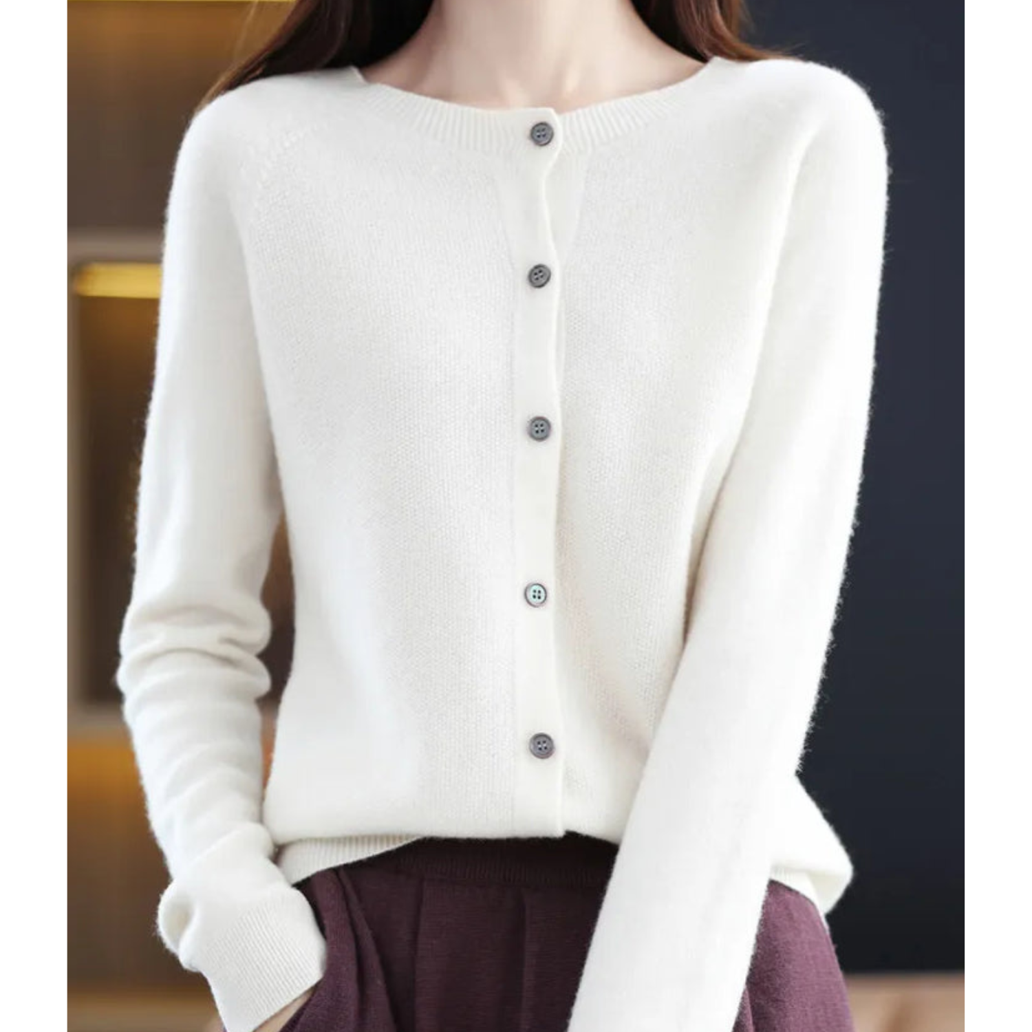 Mercy Cardigan Donna – Elegante Cardigan Girocollo in Morbida Lana Merino e Cashmere