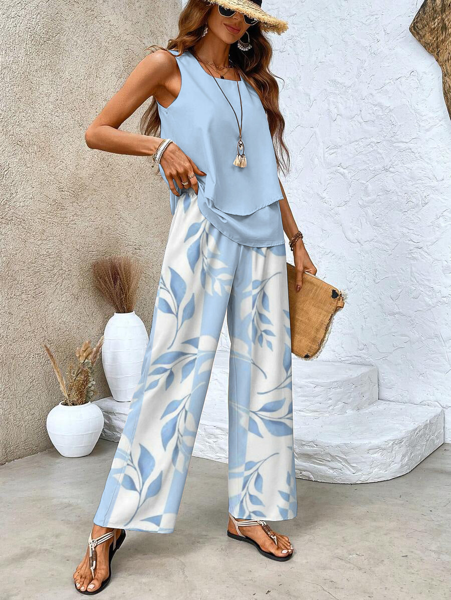 Ghislaine Ensemble Femme – Haut à Imprimé Floral Élégant & Pantalon avec Coupe Flatteuse et Confort