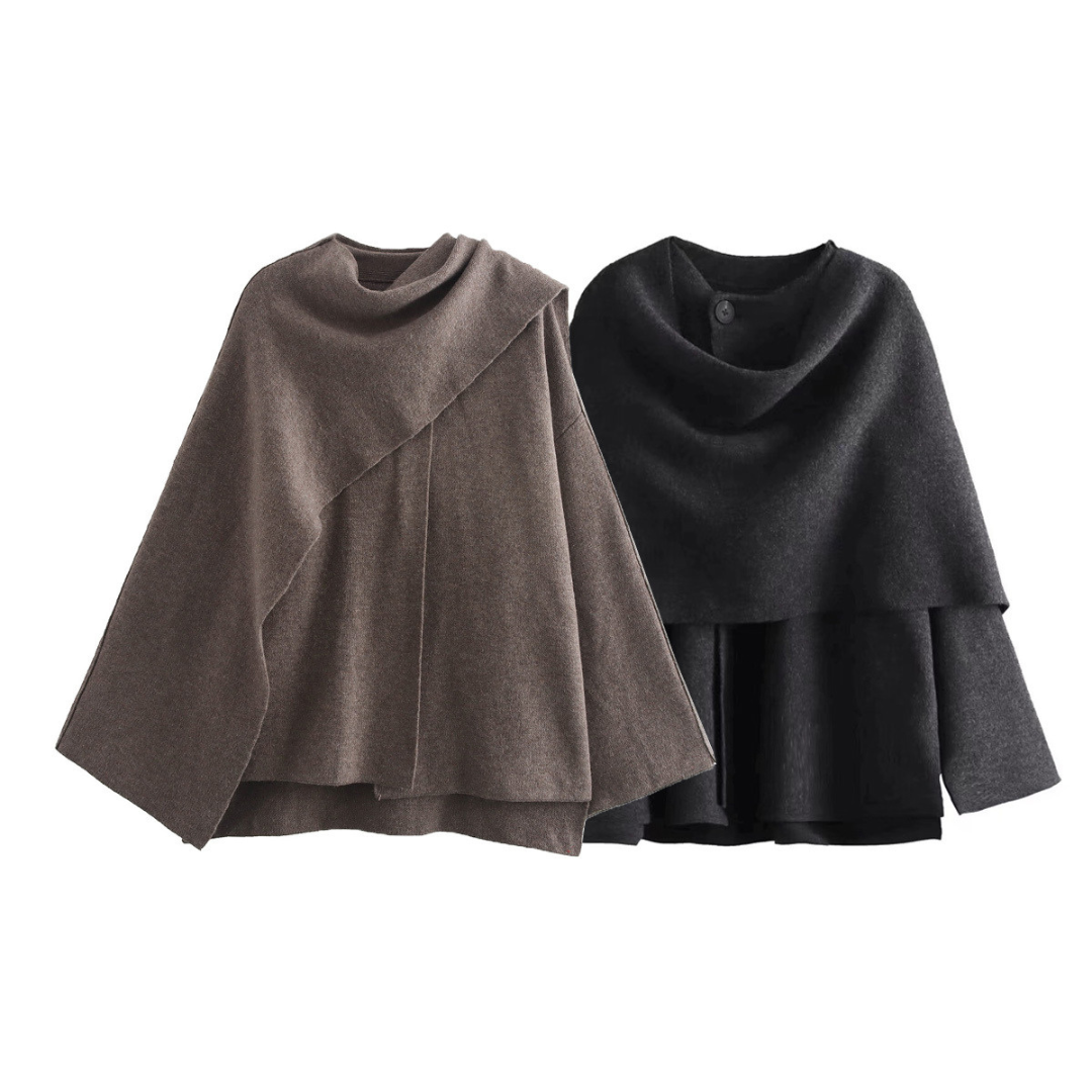 Emma Poncho Femme – Asymétrique en Laine, Élégant & Idéal pour la Chaleur Hivernale