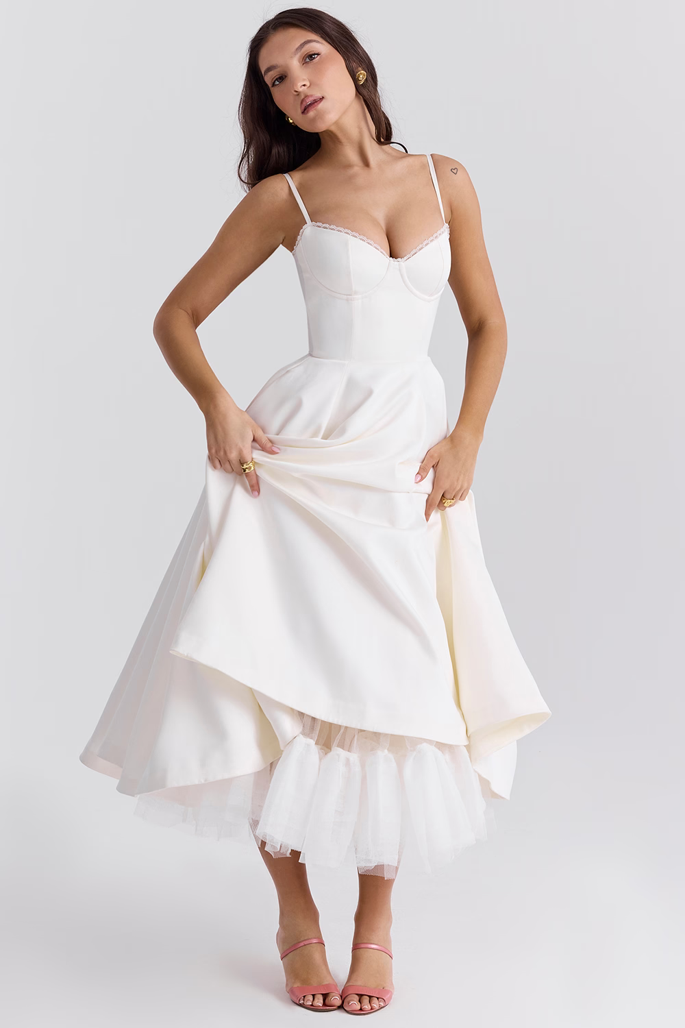 Abito midi da donna Dawn - Elegante abito in tulle con spalline regolabili e vestibilità comoda