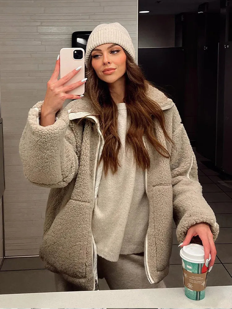 Fely Veste Teddy Femme – Oversize warmer Mantel mit hohem Kragen & ultraweichem Stoff