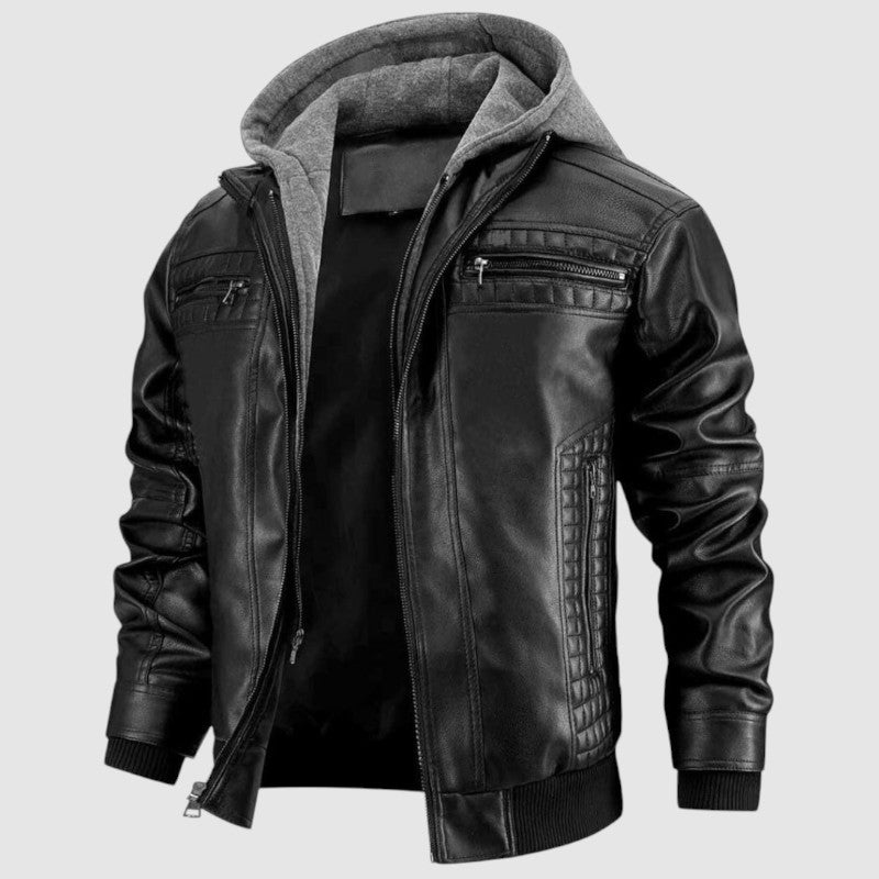 Jace Veste Homme en Cuir – Style Moto Rétro avec Capuche & Fermeture Zippée