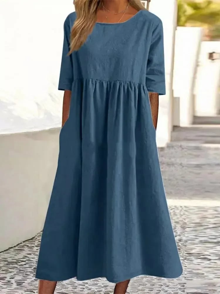 Athisia Robe Décontractée Femme – Robe de Loisirs Style Casual avec Boutons & Poches Pratiques