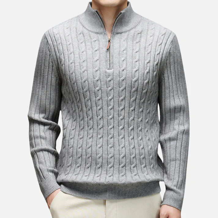 Maglione a collo alto con mezza zip e lavorazione a coste da uomo