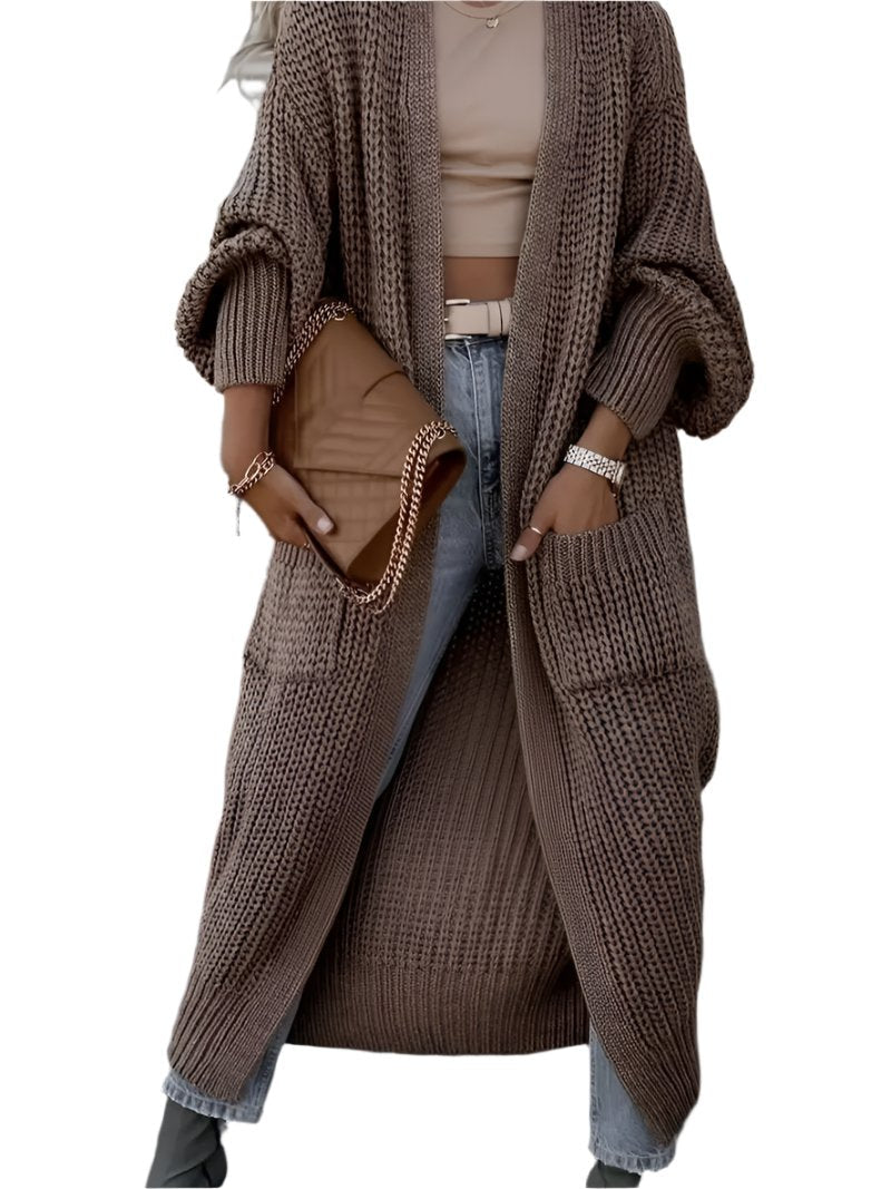 Crystal Gilet Femme – Long Cardigan Doux & Élégant avec Poches pour un Look Hivernal Chic