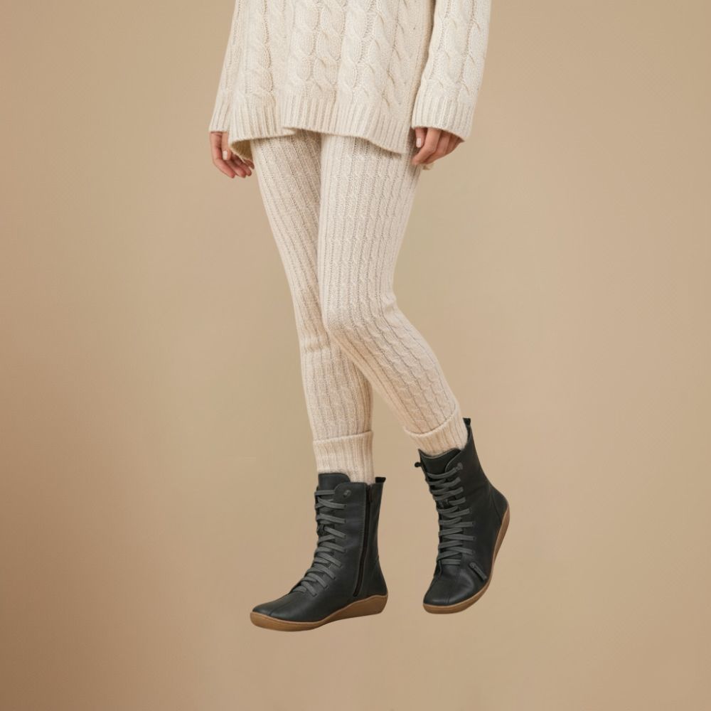 Stivali Melly a Metà Polpaccio Donna – Stivali Retrò con Lacci, Chiusura Lampo e Suola Piatta