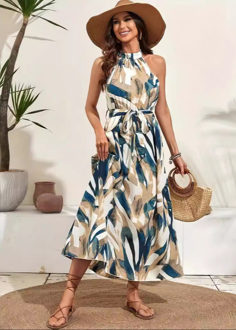 Abito bohémien da donna Avery - Abito lungo a vita alta con maniche lunghe e vestibilità a trapezio