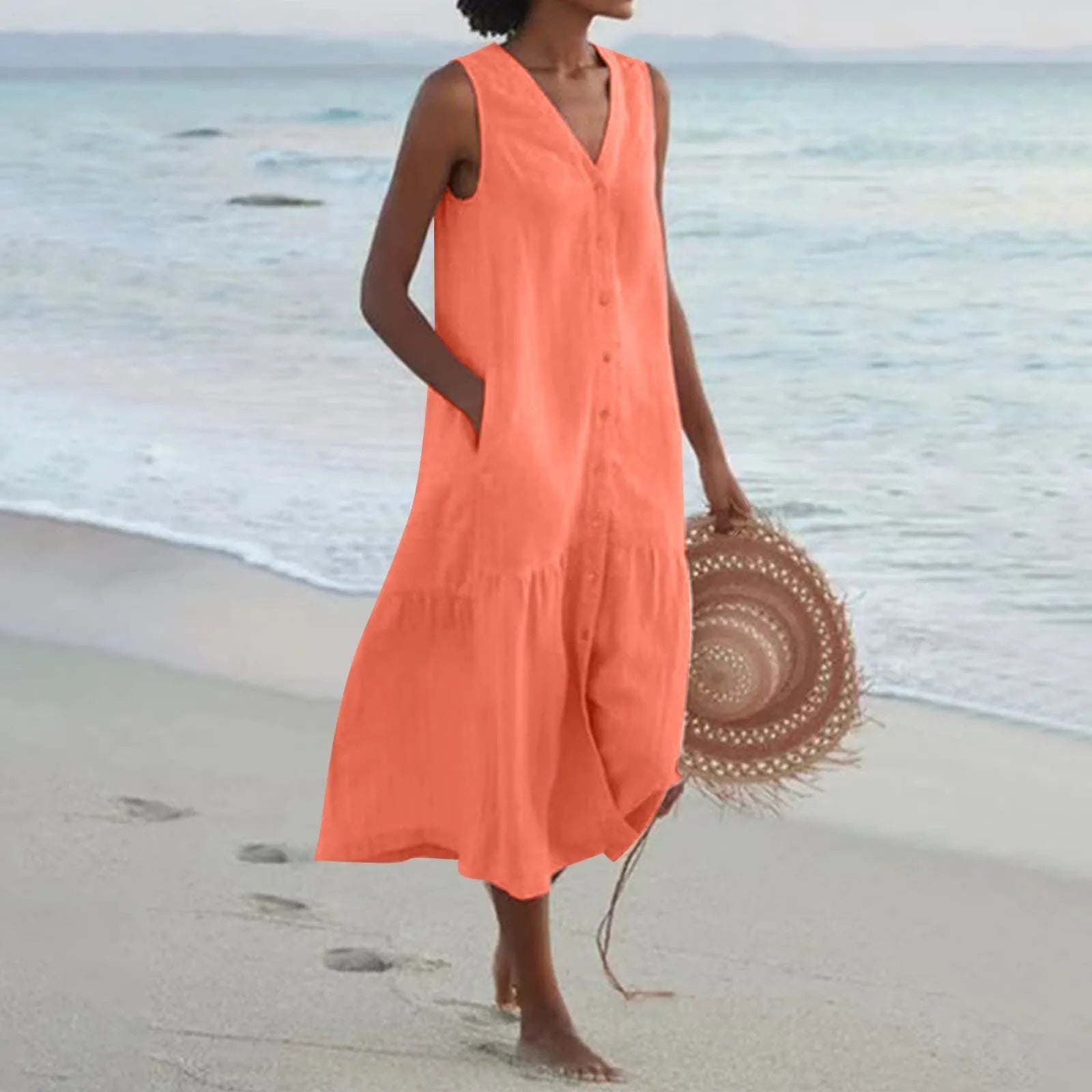 Abito estivo da donna Lena – Elegante abito con scollo a V, taglio arioso e design senza tempo