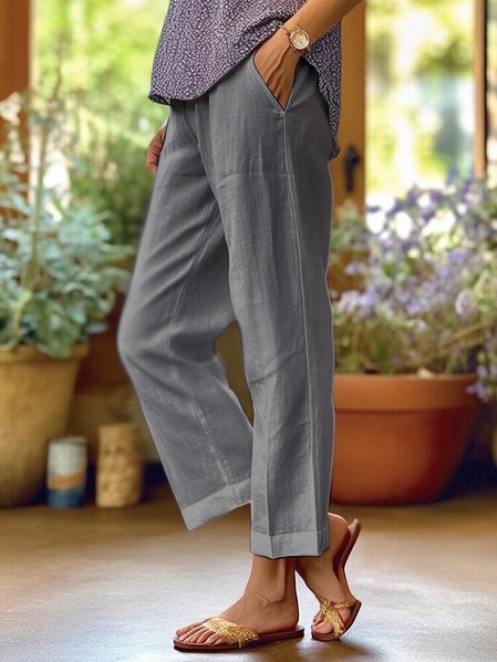 Pantaloni in lino da donna Lotte - Vestibilità ampia con design semplice e comfort estivo