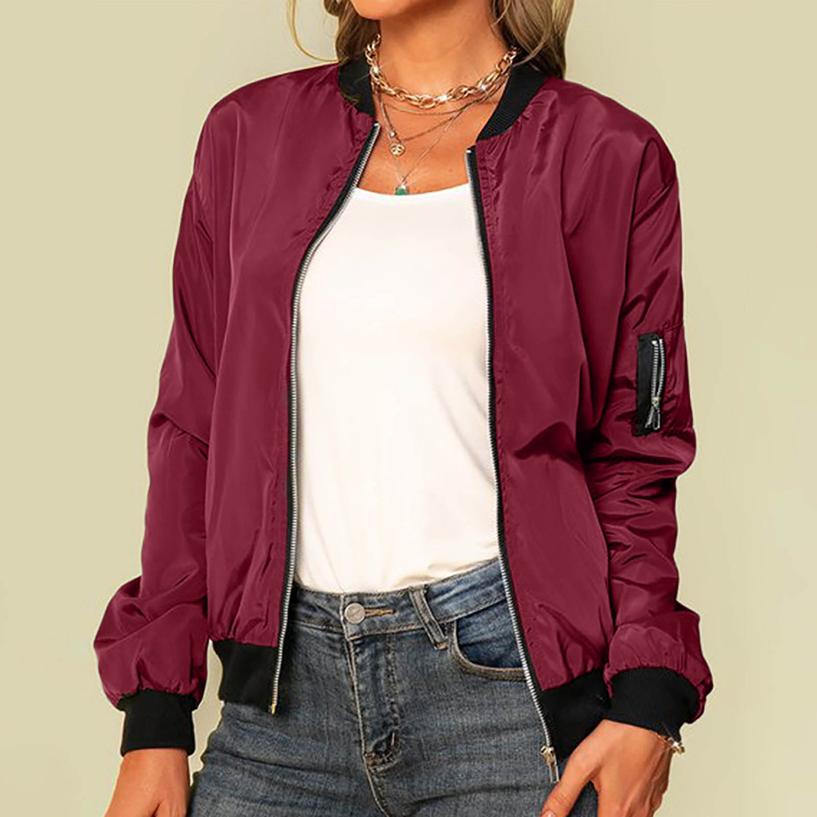 Ailany Blouson Bomber Femme – Veste Légère avec Fermeture Éclair & Style Moderne