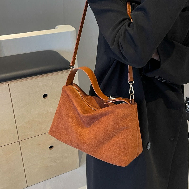 Maëlle Sac à Épaule Femme – Sac Suède Élégant avec Anse Similicuir & Grand Compartiment
