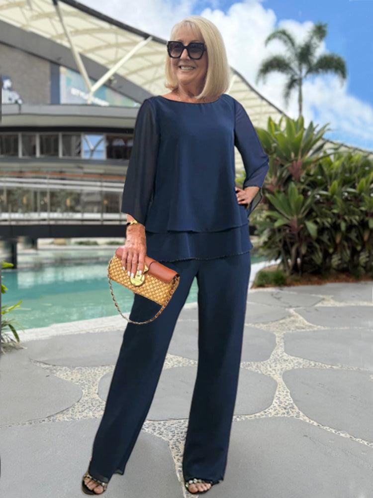 Ensemble Deux Pièces Femme Wendy – Haut Élégant à Manches 3/4 & Pantalon Confortable pour Toutes Occasions