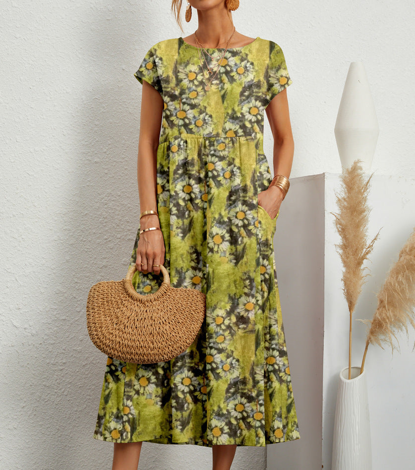Abito midi da donna Frances - Elegante abito floreale in tessuto traspirante con vestibilità femminile