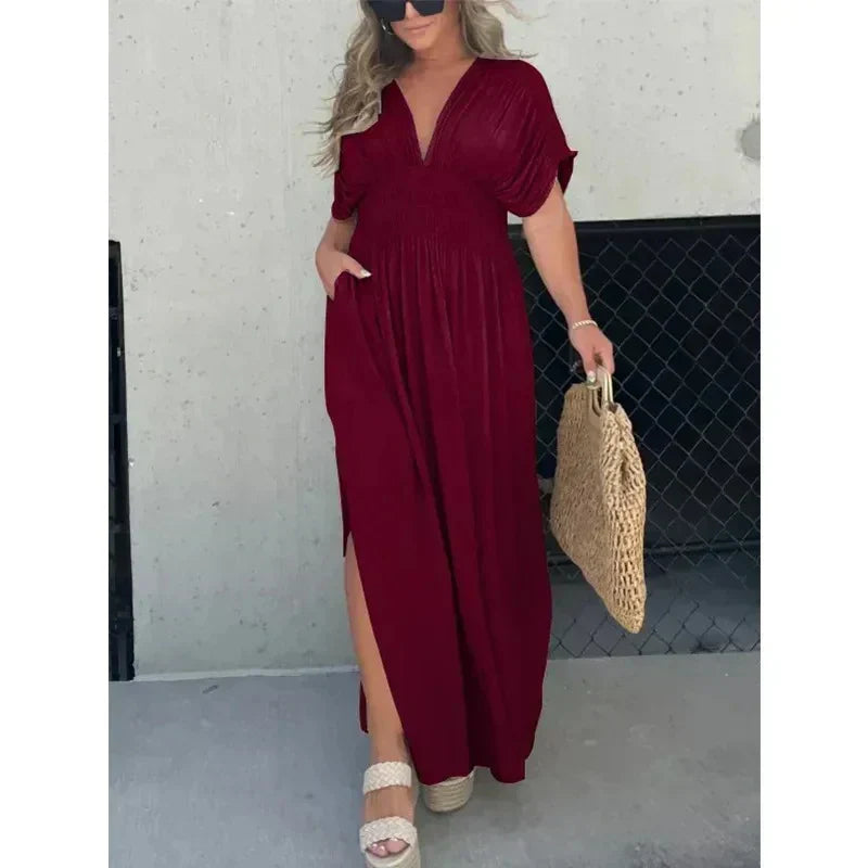 Abito lungo con scollo a V Trina – Elegante abito lungo leggero per l'estate e le vacanze da donna