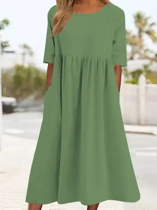 Athisia Robe Décontractée Femme – Robe de Loisirs Style Casual avec Boutons & Poches Pratiques