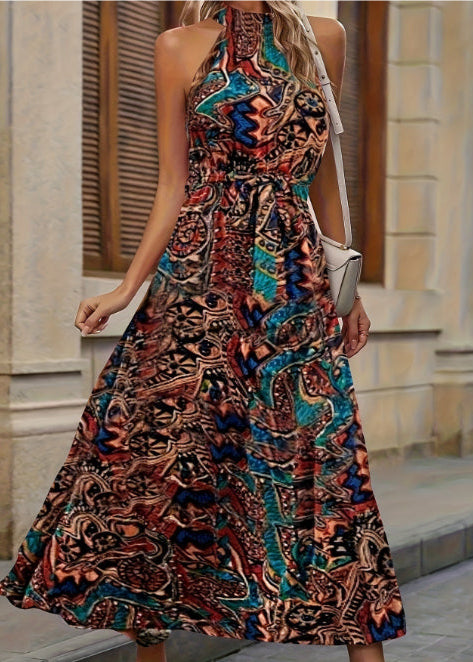 Abito bohémien da donna Avery - Abito lungo a vita alta con maniche lunghe e vestibilità a trapezio