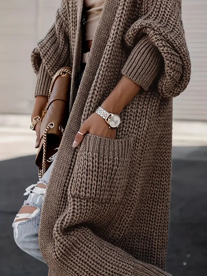 Crystal Gilet Femme – Long Cardigan Doux & Élégant avec Poches pour un Look Hivernal Chic