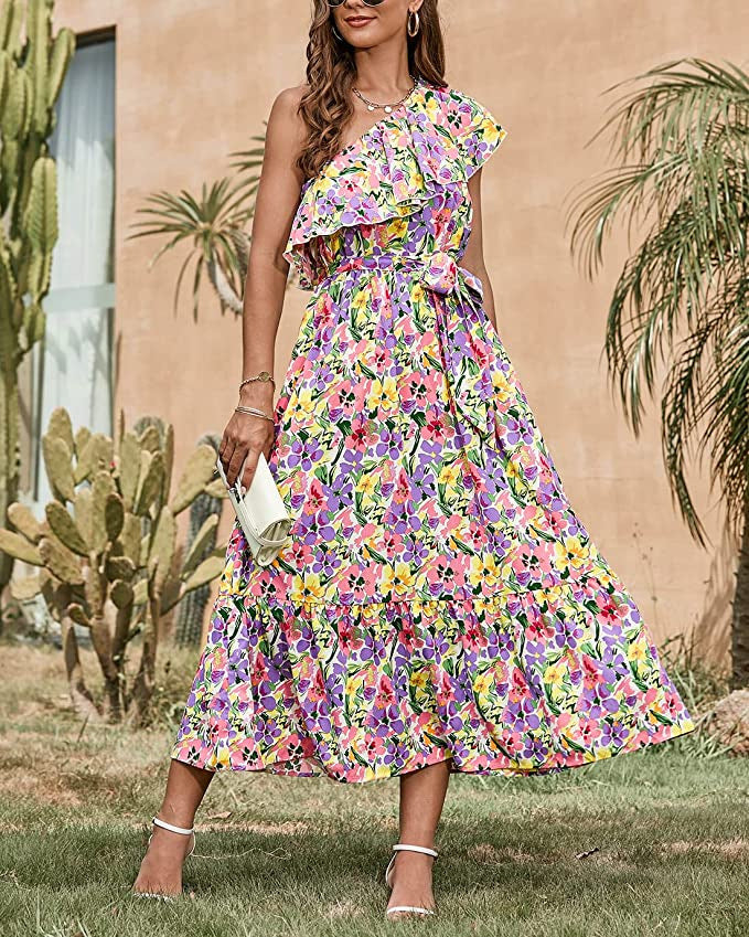 Abito bohémien da donna Ella - Abito estivo senza maniche con cinturino asimmetrico e vita alta