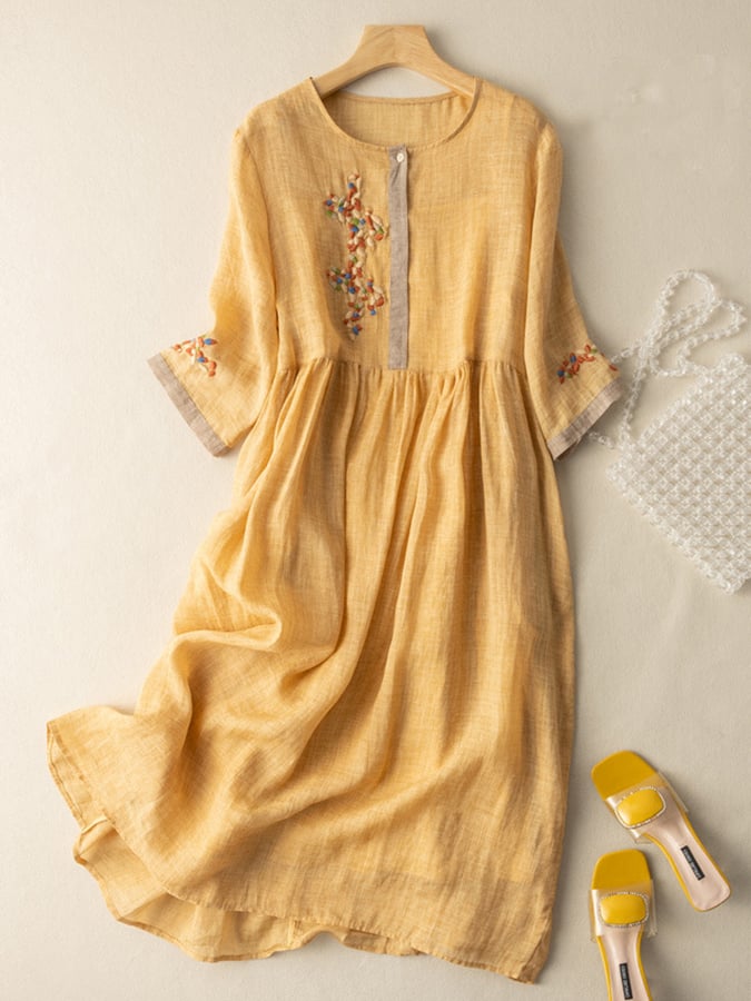 Abito da donna Zara - Abito in cotone e lino ricamato con design etnico e vestibilità comoda