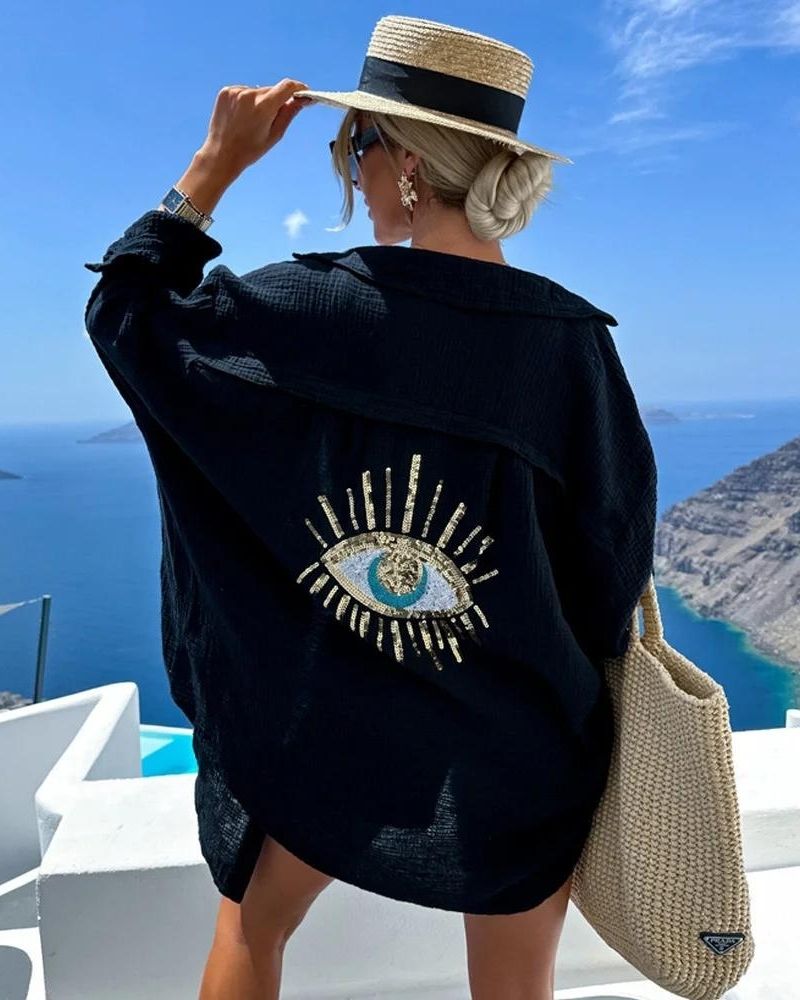 Camicia oversize da donna Gelli - Ricamo con paillettes e tessuto leggero e traspirante