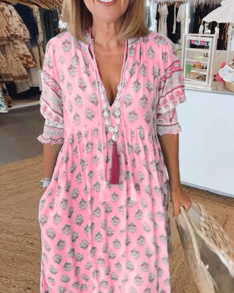 Abito da donna Tallulah - Abito stampato con scollo a V, maniche lunghe e vestibilità comoda