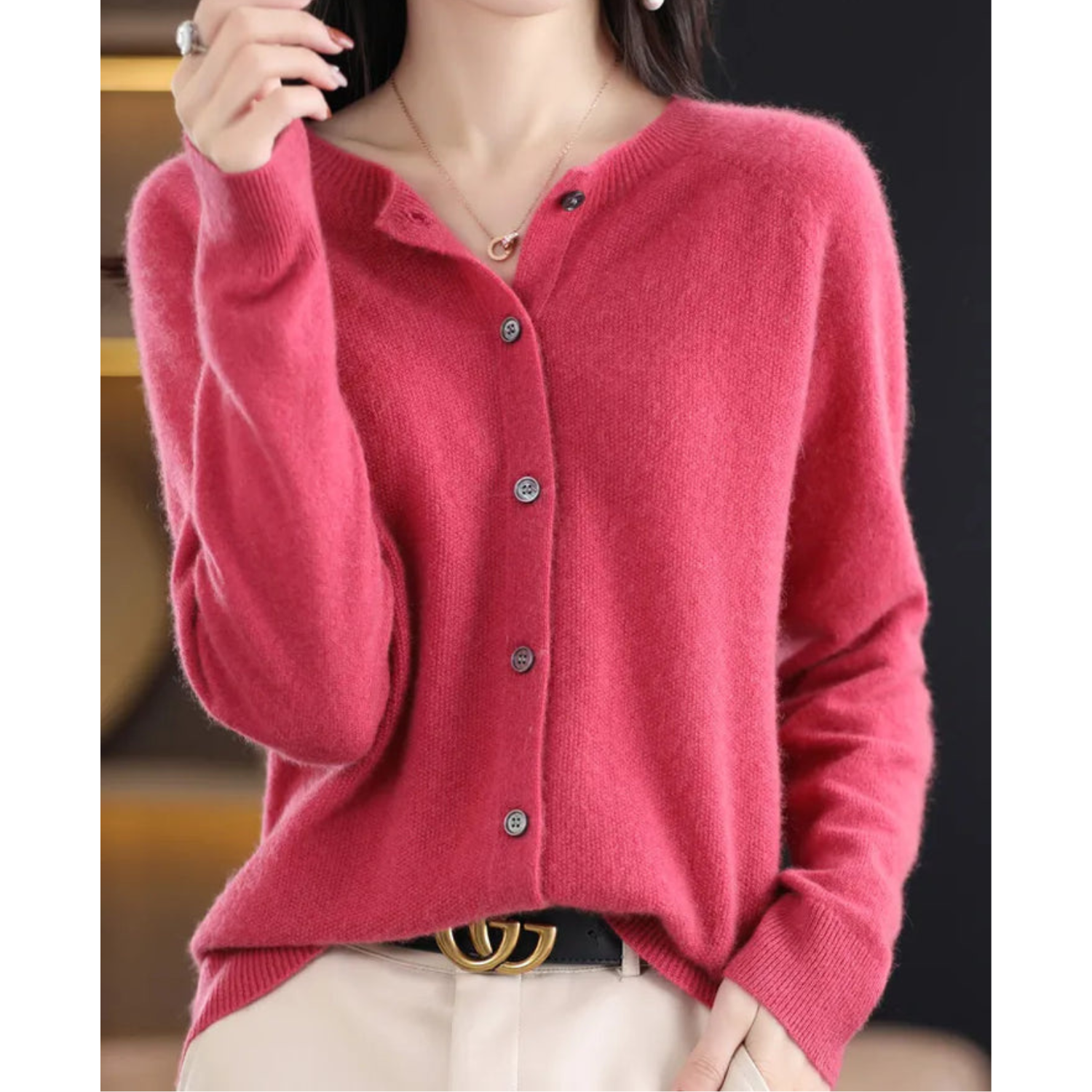 Mercy Cardigan Donna – Elegante Cardigan Girocollo in Morbida Lana Merino e Cashmere