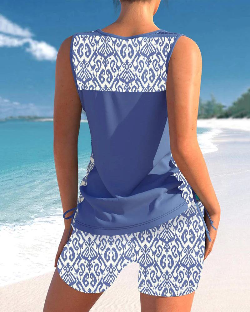 Bienna Tankini Femme – Design Géométrique avec Couvrance Totale & Coupe Confortable
