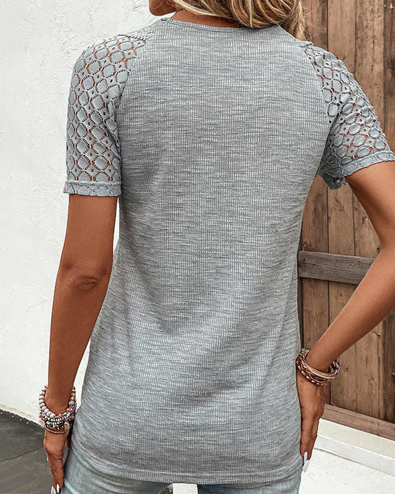 Maglietta da donna Chandy con dettagli in pizzo - Manica corta in cotone leggero per primavera ed estate