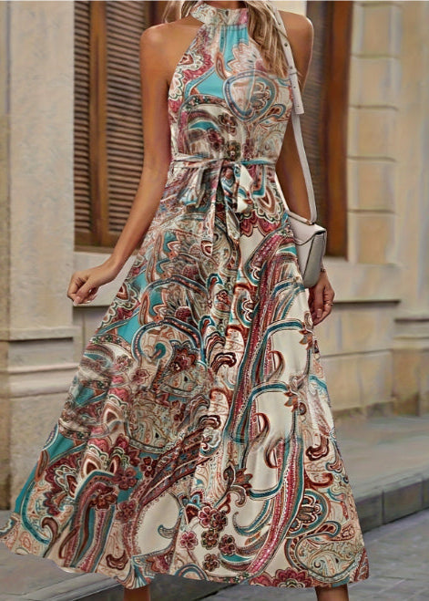 Abito bohémien da donna Avery - Abito lungo a vita alta con maniche lunghe e vestibilità a trapezio