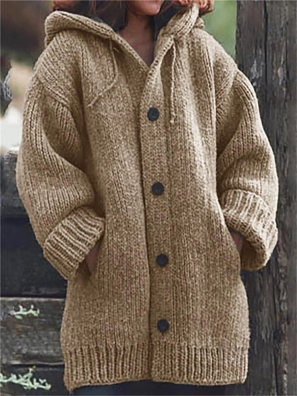 Lylia Gilet Long Femme – Maille Douce avec Capuche & Style Confort Élégant