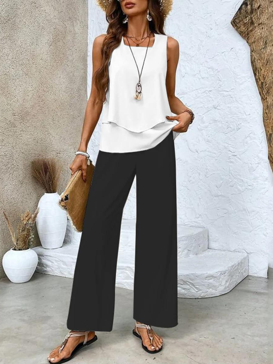 Ghislaine Ensemble Femme – Haut à Imprimé Floral Élégant & Pantalon avec Coupe Flatteuse et Confort