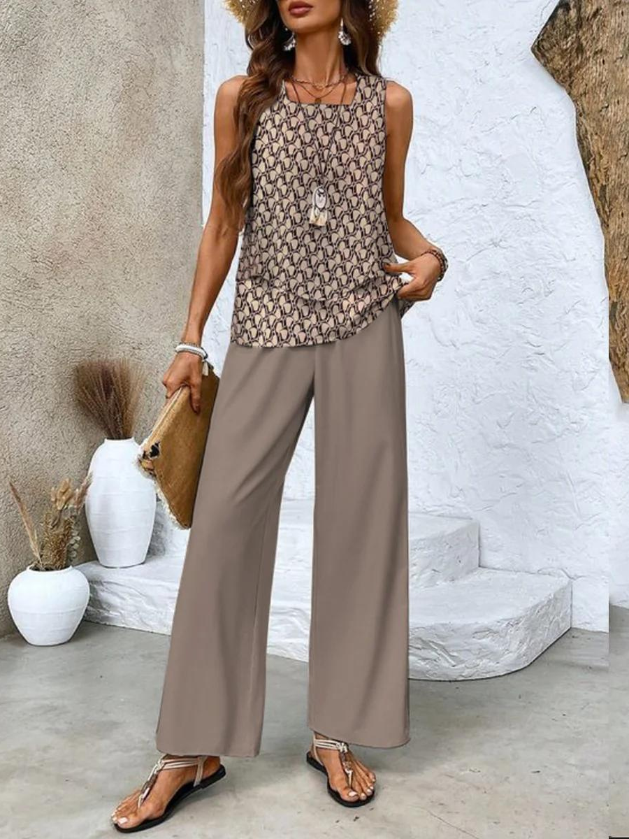 Ghislaine Ensemble Femme – Haut à Imprimé Floral Élégant & Pantalon avec Coupe Flatteuse et Confort