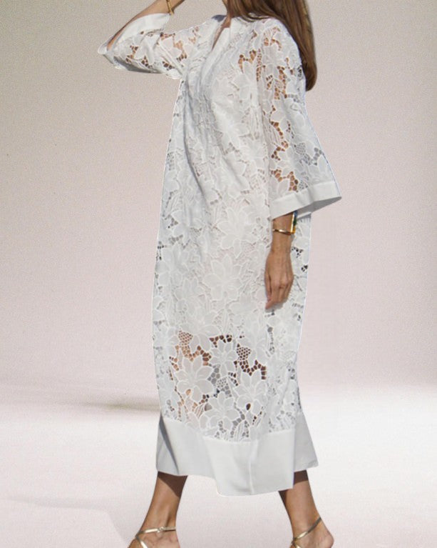 Abito lungo da donna Jennylyn - Abito lungo e arioso in pizzo, stile bohémien estivo e comfort traspirante