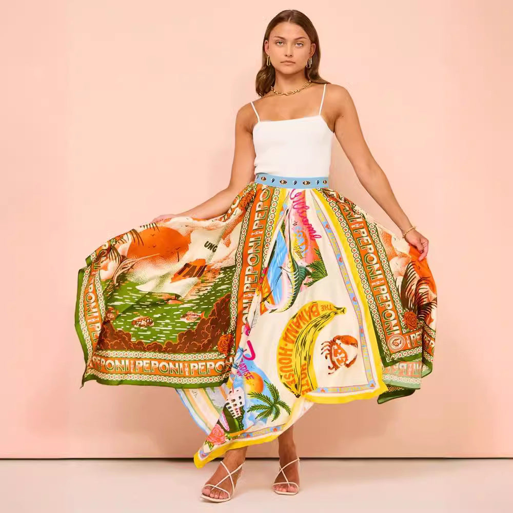 Riley Jupe Midi Femme – Jupe Asymétrique à Imprimé Fleuri en Polyester Léger avec Taille Flatteuse