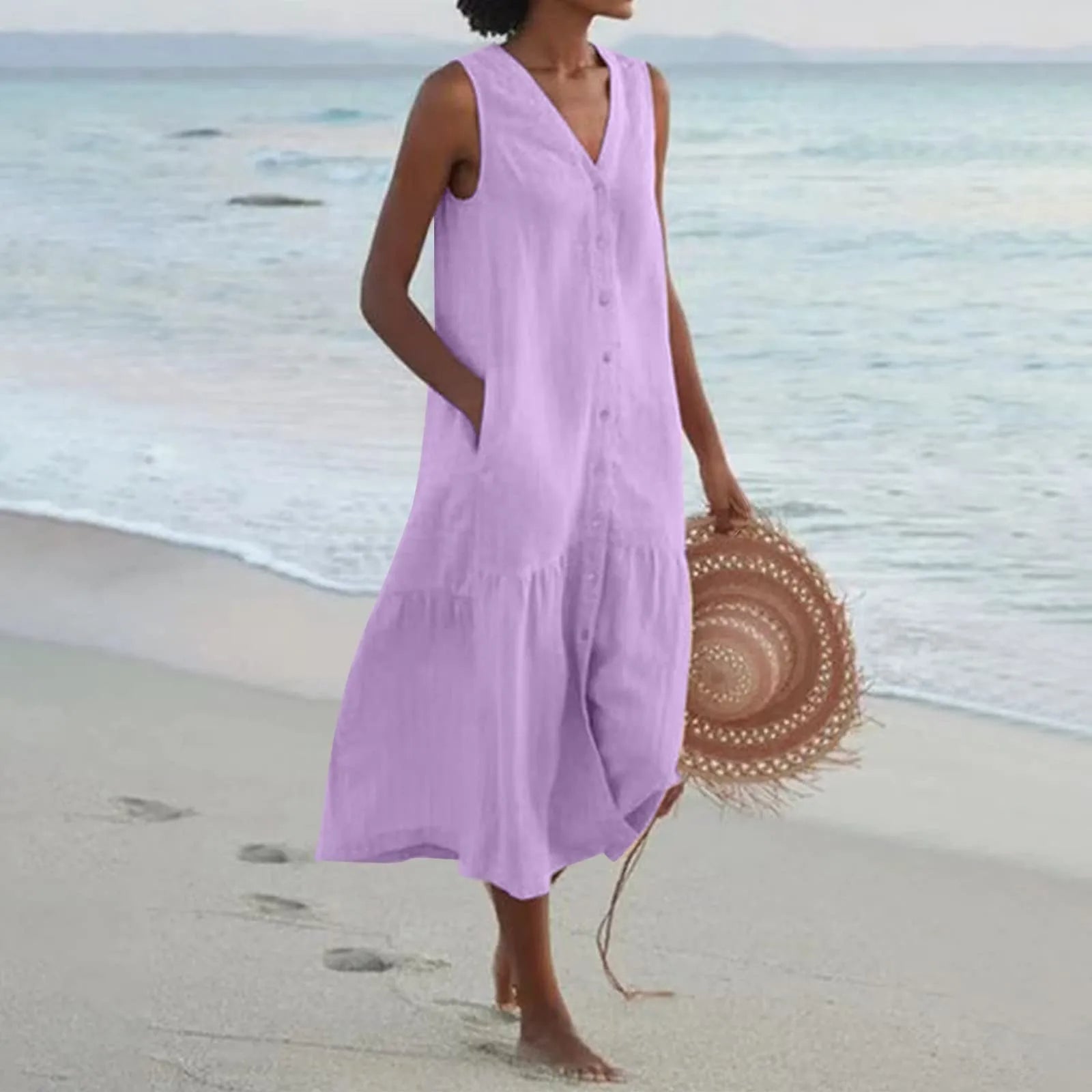 Abito estivo da donna Lena – Elegante abito con scollo a V, taglio arioso e design senza tempo