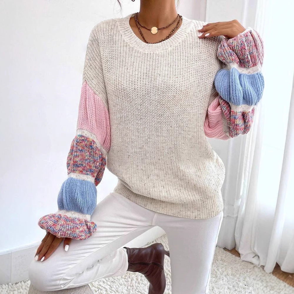 Delilah svetr pletený vícebarevný pro ženy – měkký a teplý svetr s volným střihem a vrstveným designem
