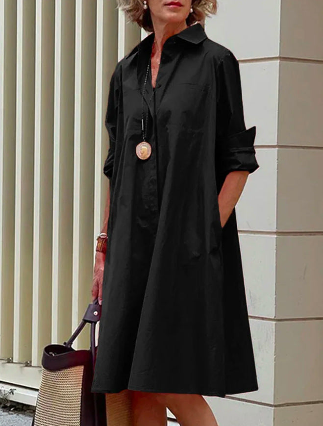 Abito camicia da donna Brynlee - Elegante abito a trapezio con maniche lunghe per ufficio e tempo libero