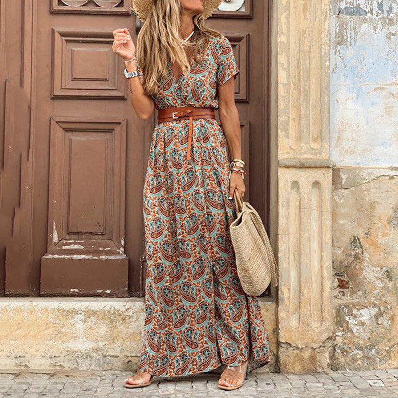 Abito floreale da donna Susan - Elegante abito in poliestere con scollo a V, vestibilità comoda e stile chic