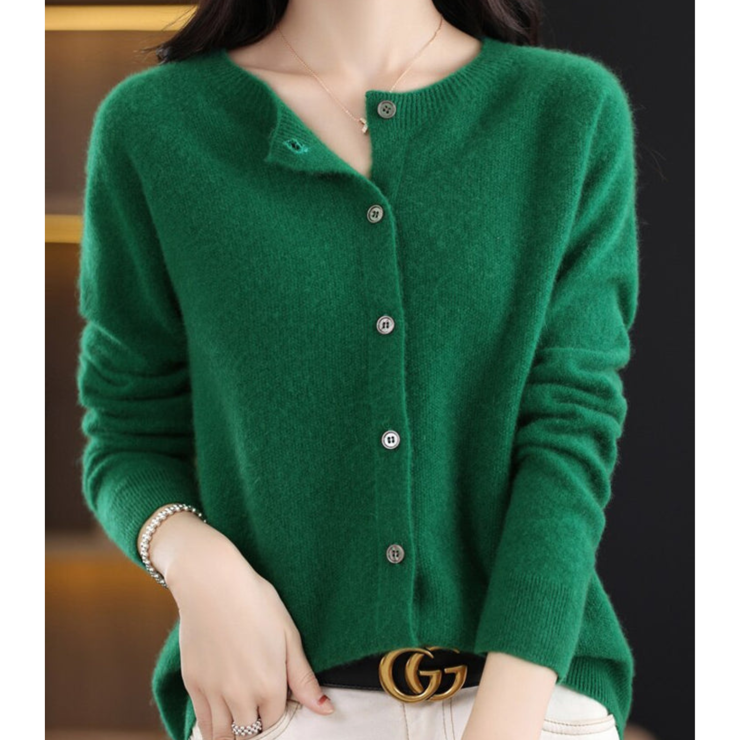 Mercy Cardigan Donna – Elegante Cardigan Girocollo in Morbida Lana Merino e Cashmere