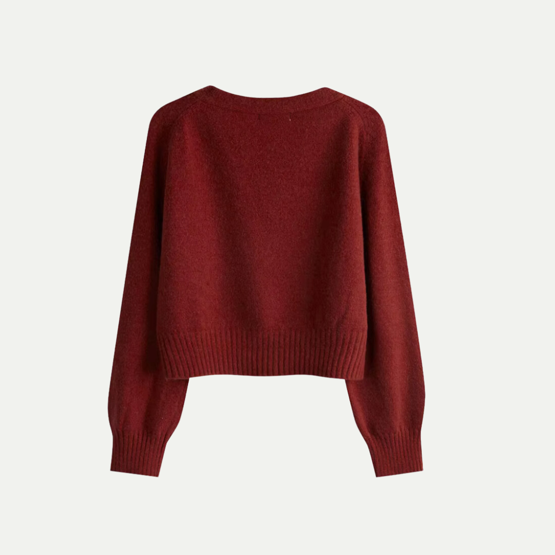 Eira Cardigan z vlny pro ženy – Krátký měkký svetr s výstřihem do V, zapínáním na knoflíky a elegantním a pohodlným střihem