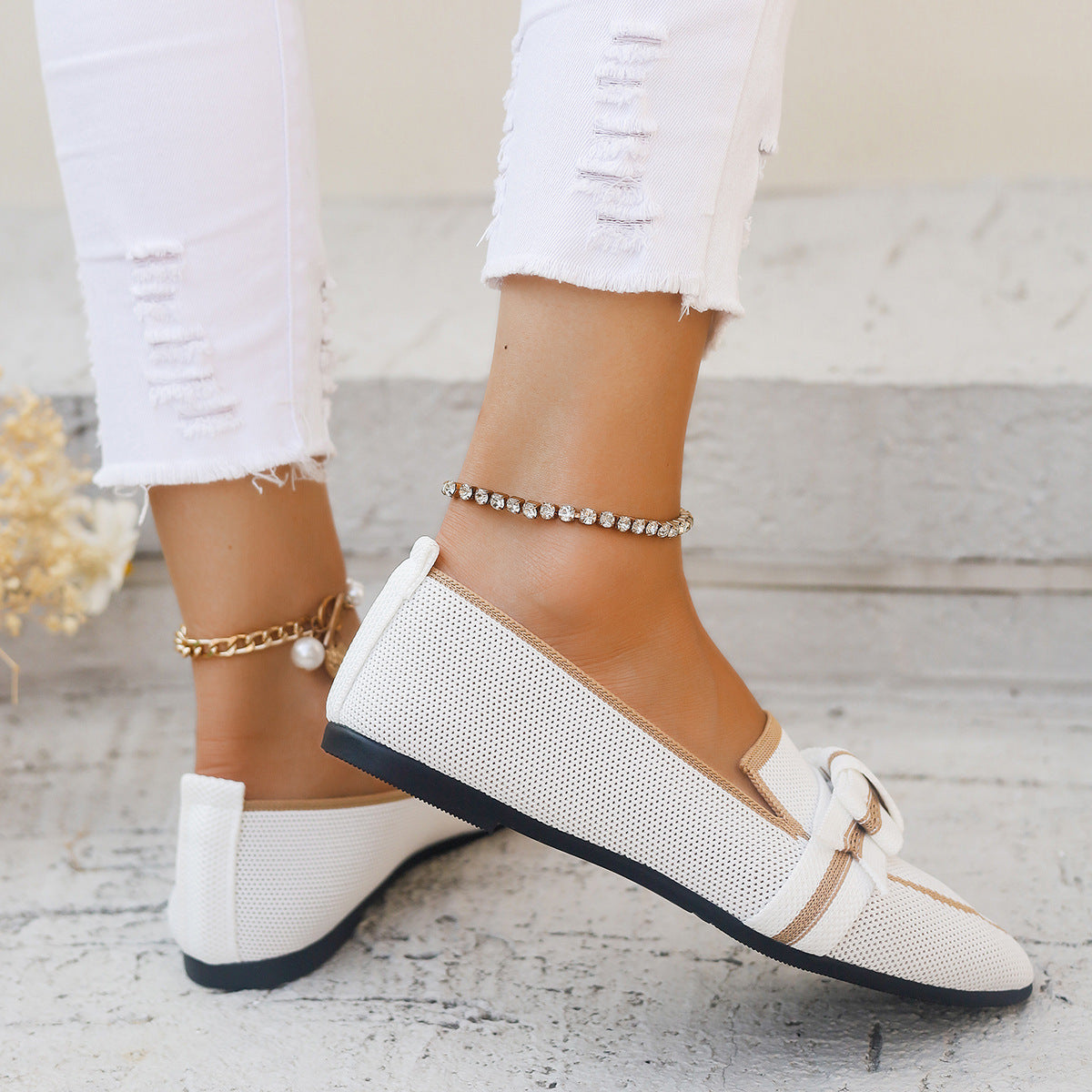 Ballerine da donna Ivy - Scarpe comode e basse con fiocco, tacco basso e materiale traspirante