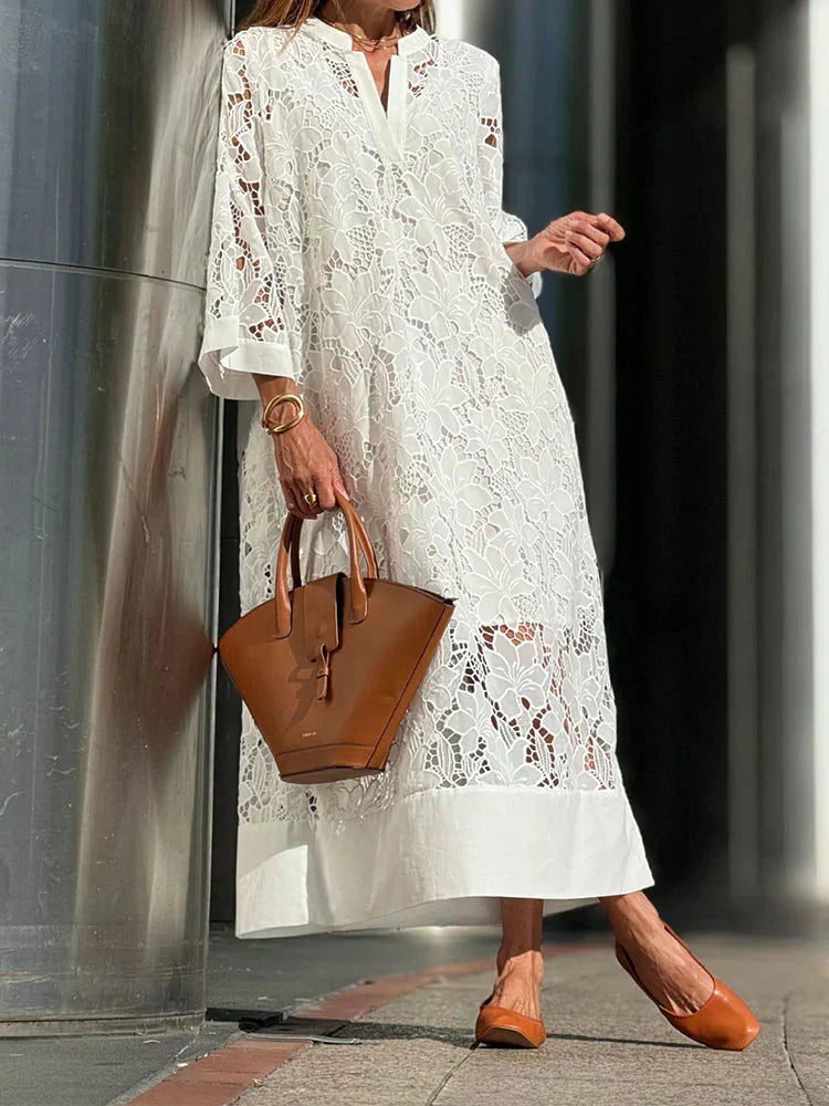Abito lungo da donna Jennylyn - Abito lungo e arioso in pizzo, stile bohémien estivo e comfort traspirante