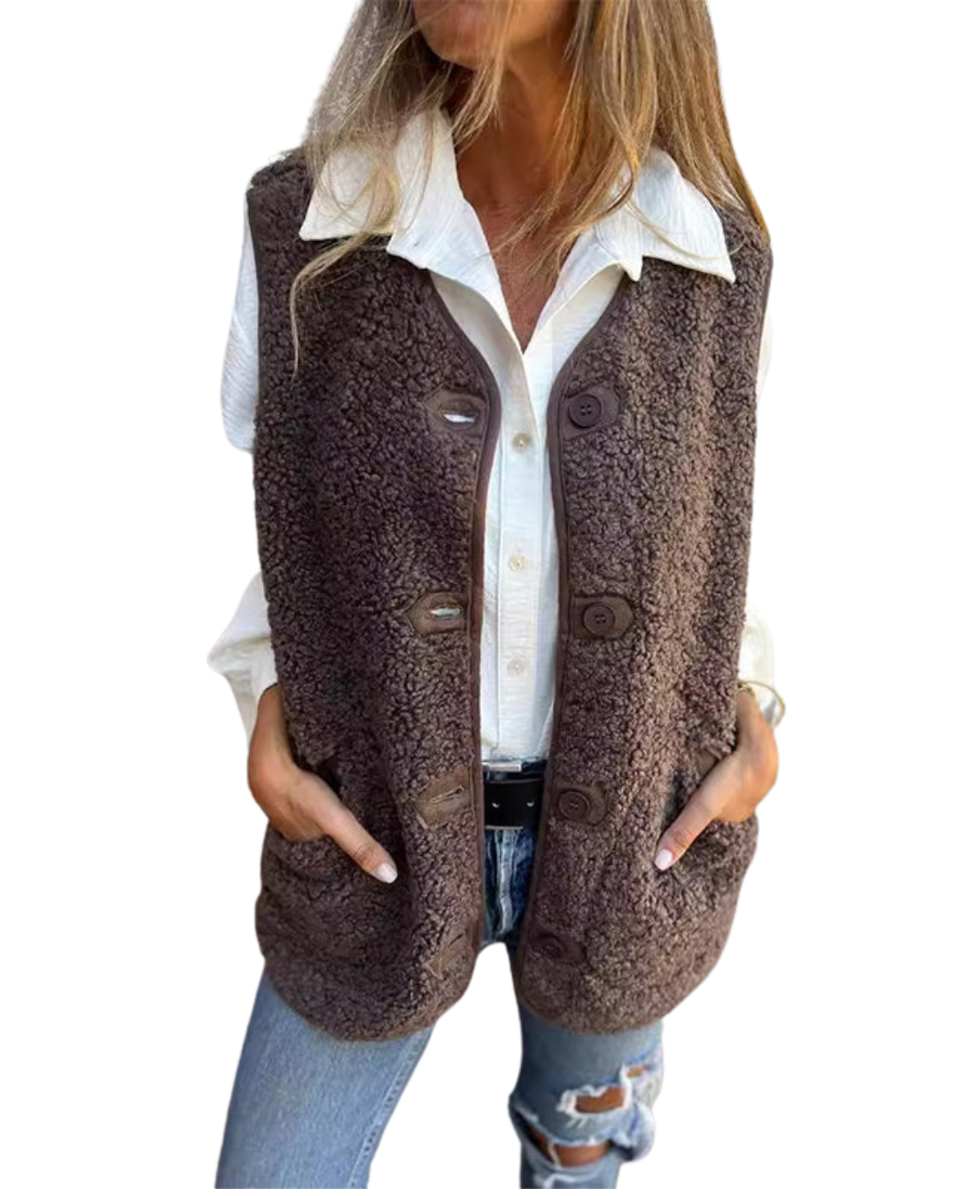 Gilet in maglia da donna Julietta - Gilet senza maniche con bottoni, tessuto morbido e pratiche tasche