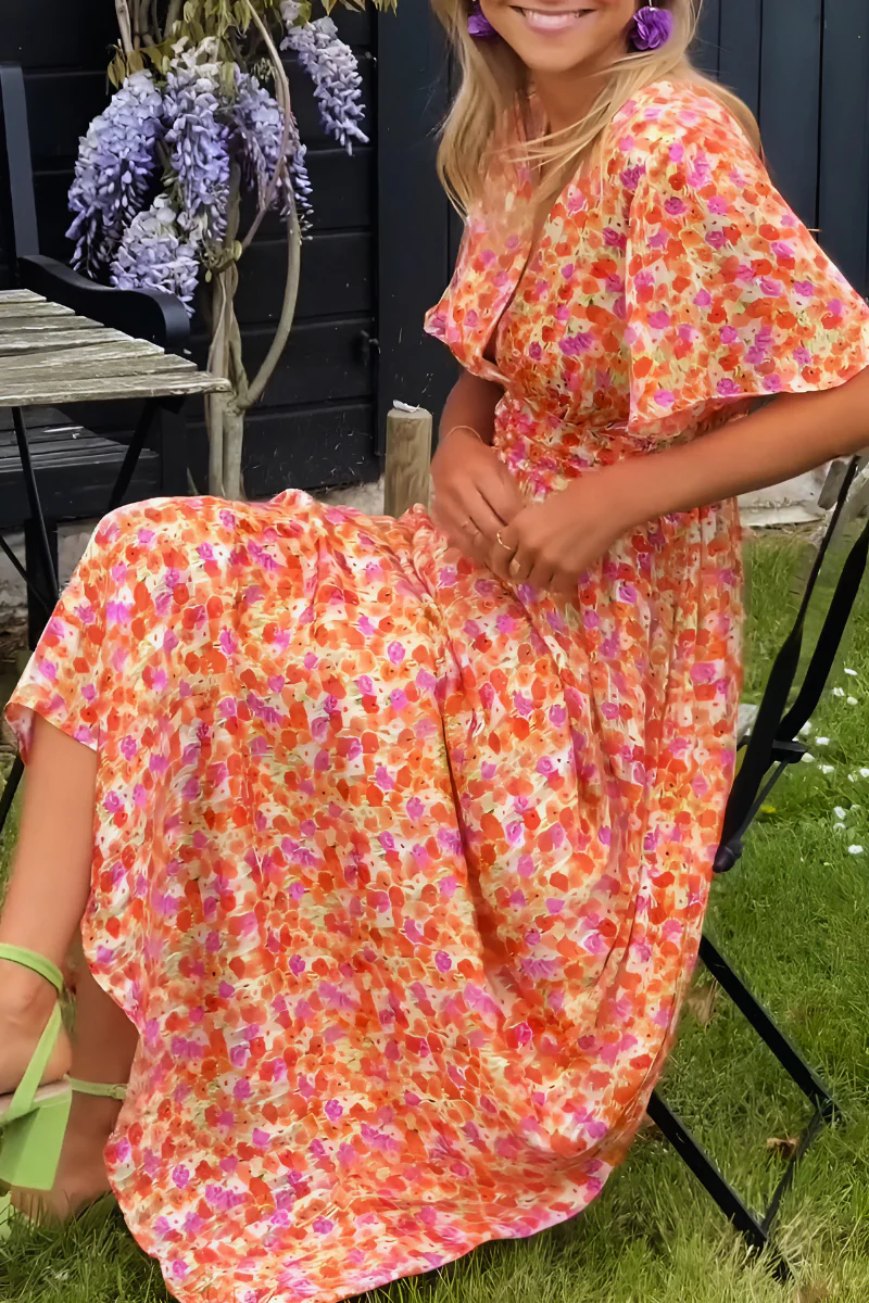 Elisa Robe Fleurie Femme – Robe Fluide sans Manches à Taille Marquée pour Printemps & Été